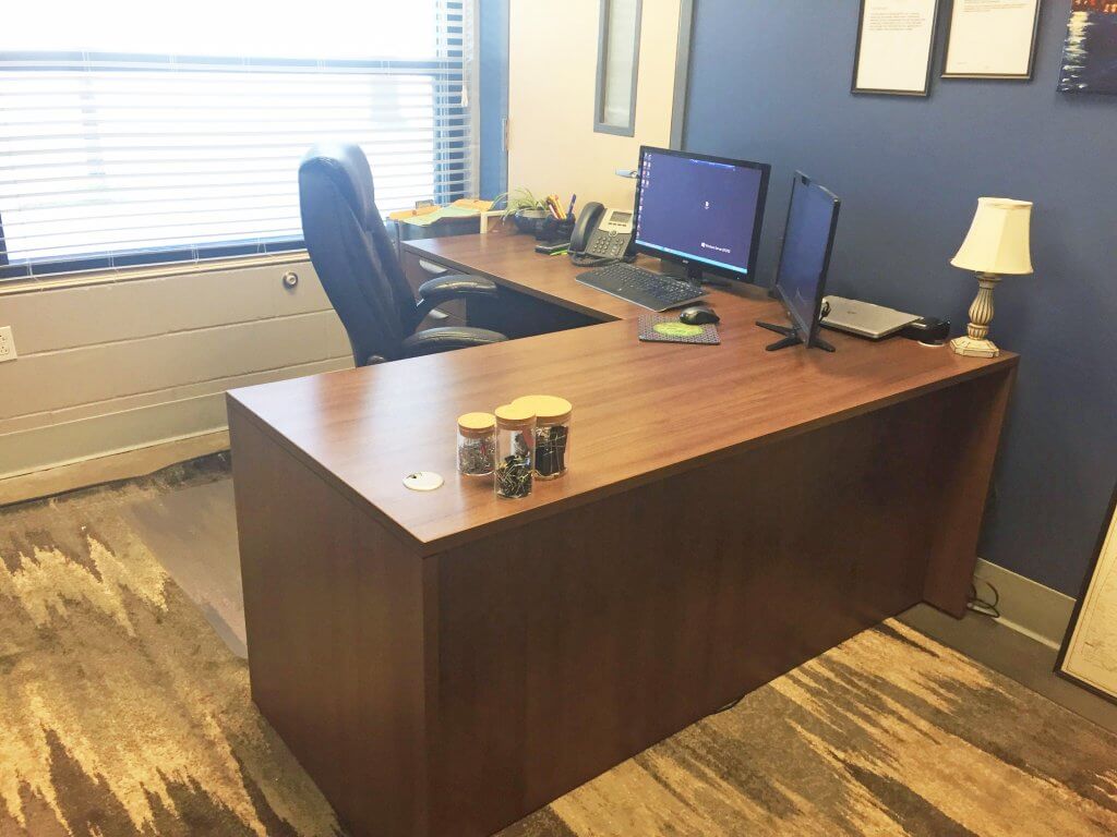 Office Source L-Desk in Modern Walnut