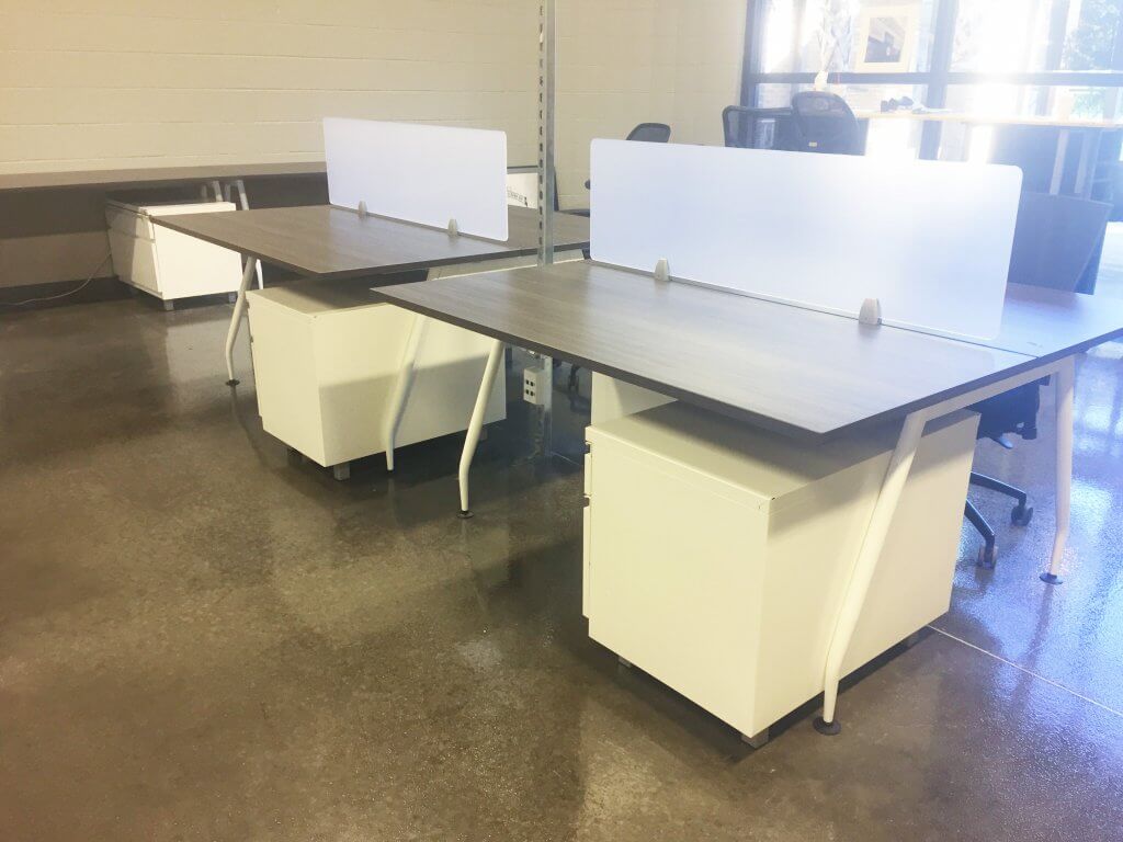 Office Source Benching with Coastal Gray Top and Acrylic Screens