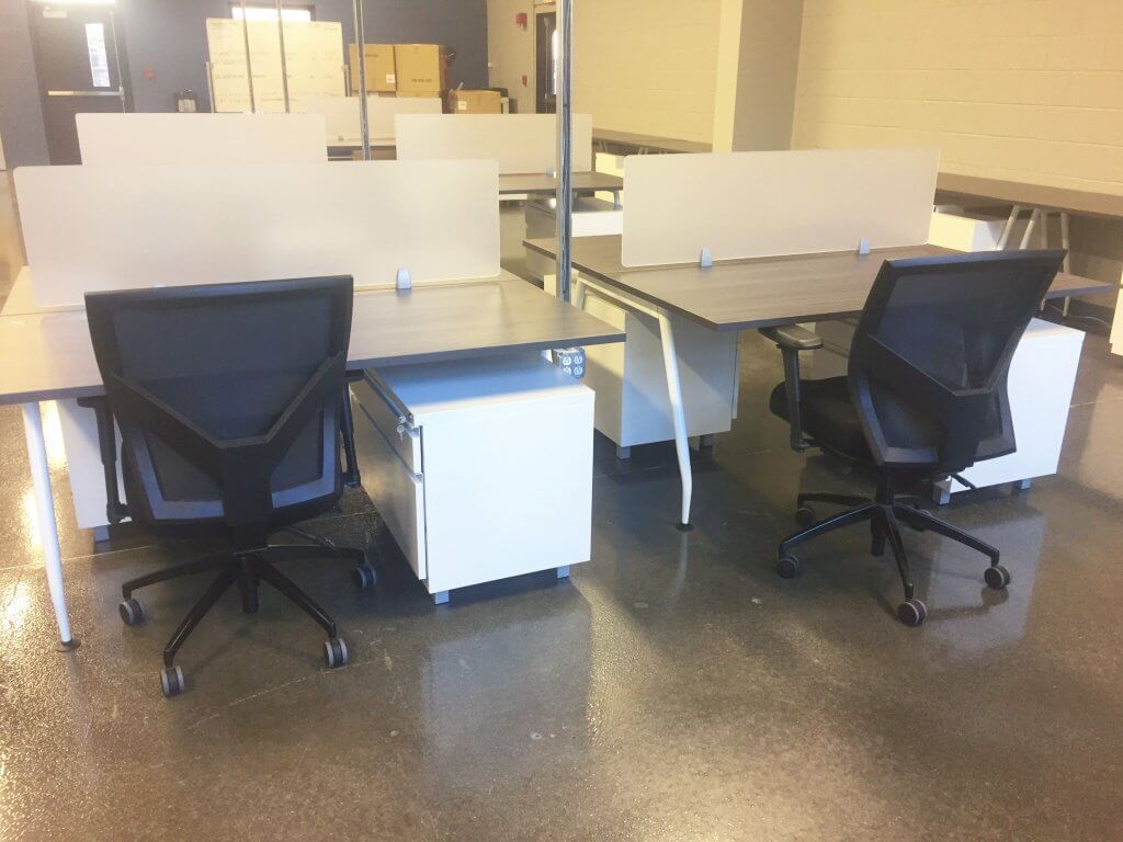 Office Source Benching with Coastal Gray Top and Acrylic Screens