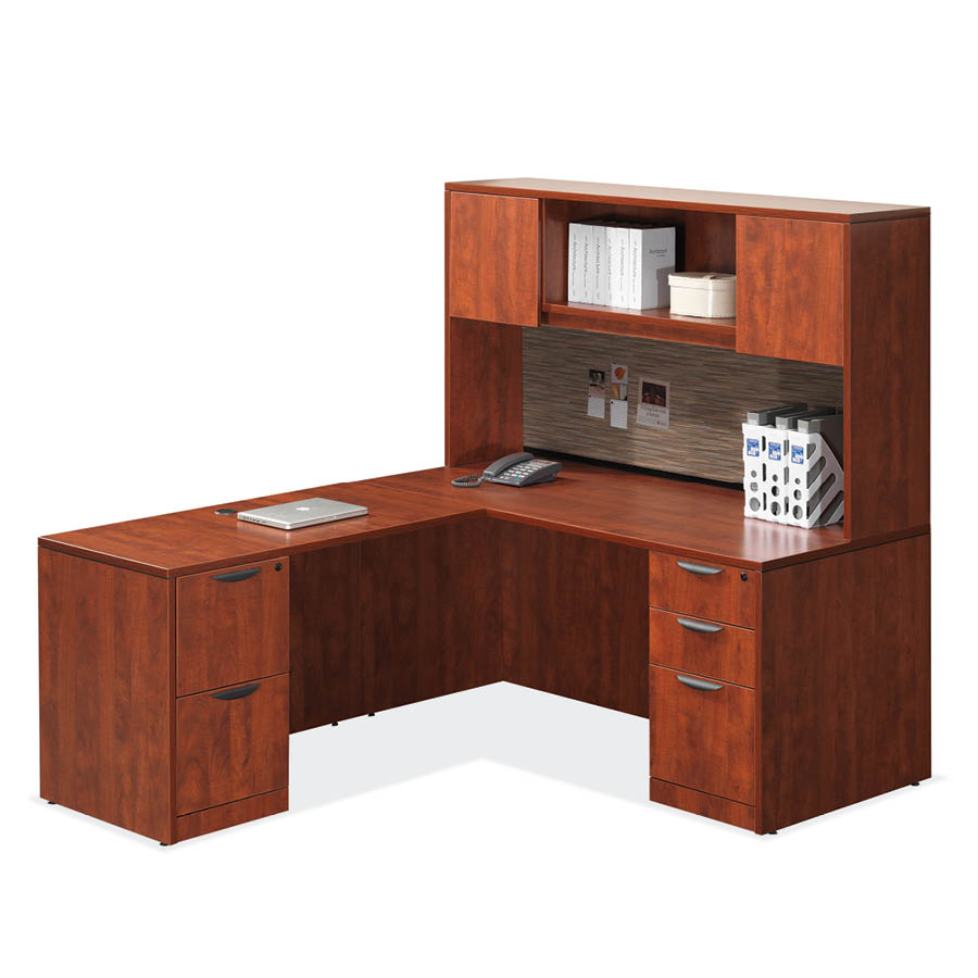 Laminate L Shaped Desk With Hutch 8, L Shaped Office Desk With Overhead Storage