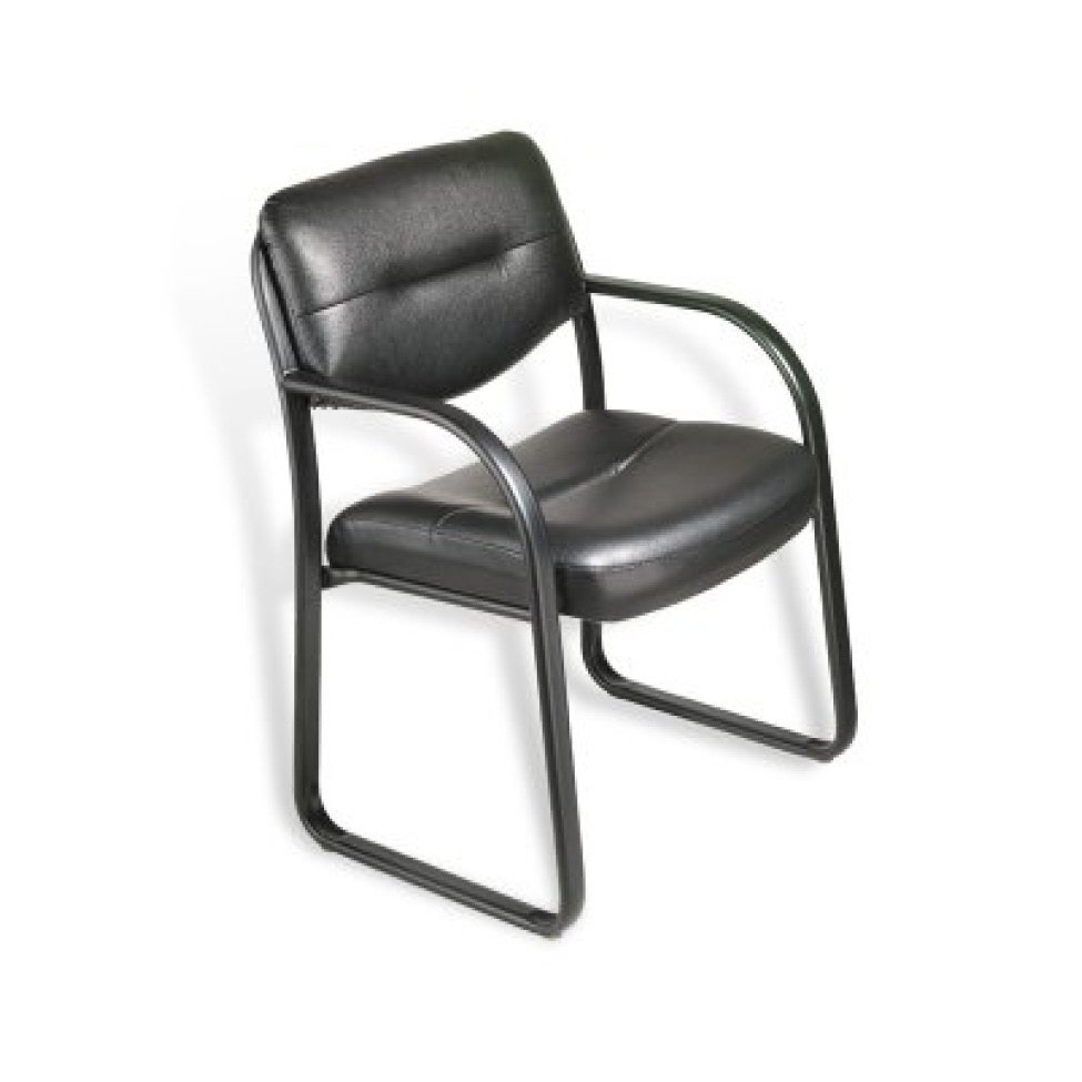 Sled Base Side Chair, Black Leather